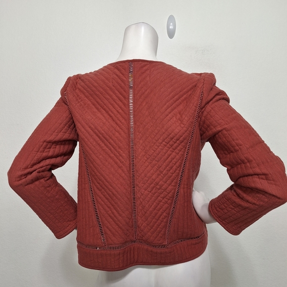 Akemi + Kin Preppy Textured Quilting Open Front Jacket Rust Red Size XS - Picture 4 of 10